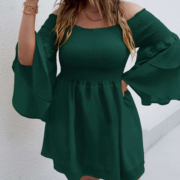 Boho Plus Off Shoulder Ruffle Bell Sleeve Dress - Picture 8 of 14